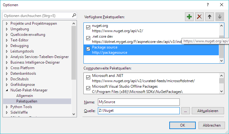 NuGet source configuration